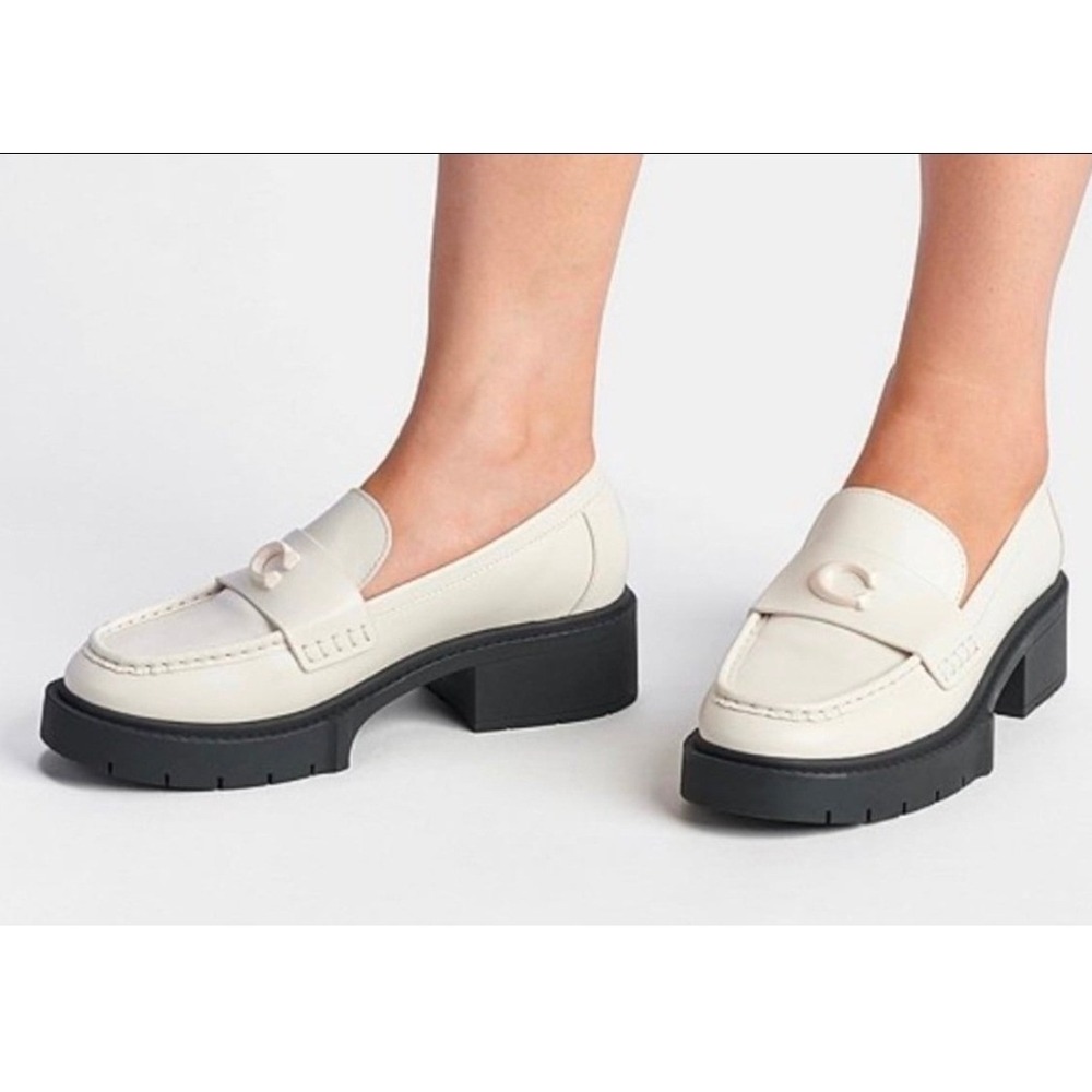Coach Leah Loafer Chalk White Leather Lug Sole Platform Shoes CB990 Women's 9B